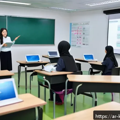 Home 17 한국어교원 구직활동 성공 전략 - A modern classroom scene in a Middle Eastern school where an Arabic-speaking female Korean language ...